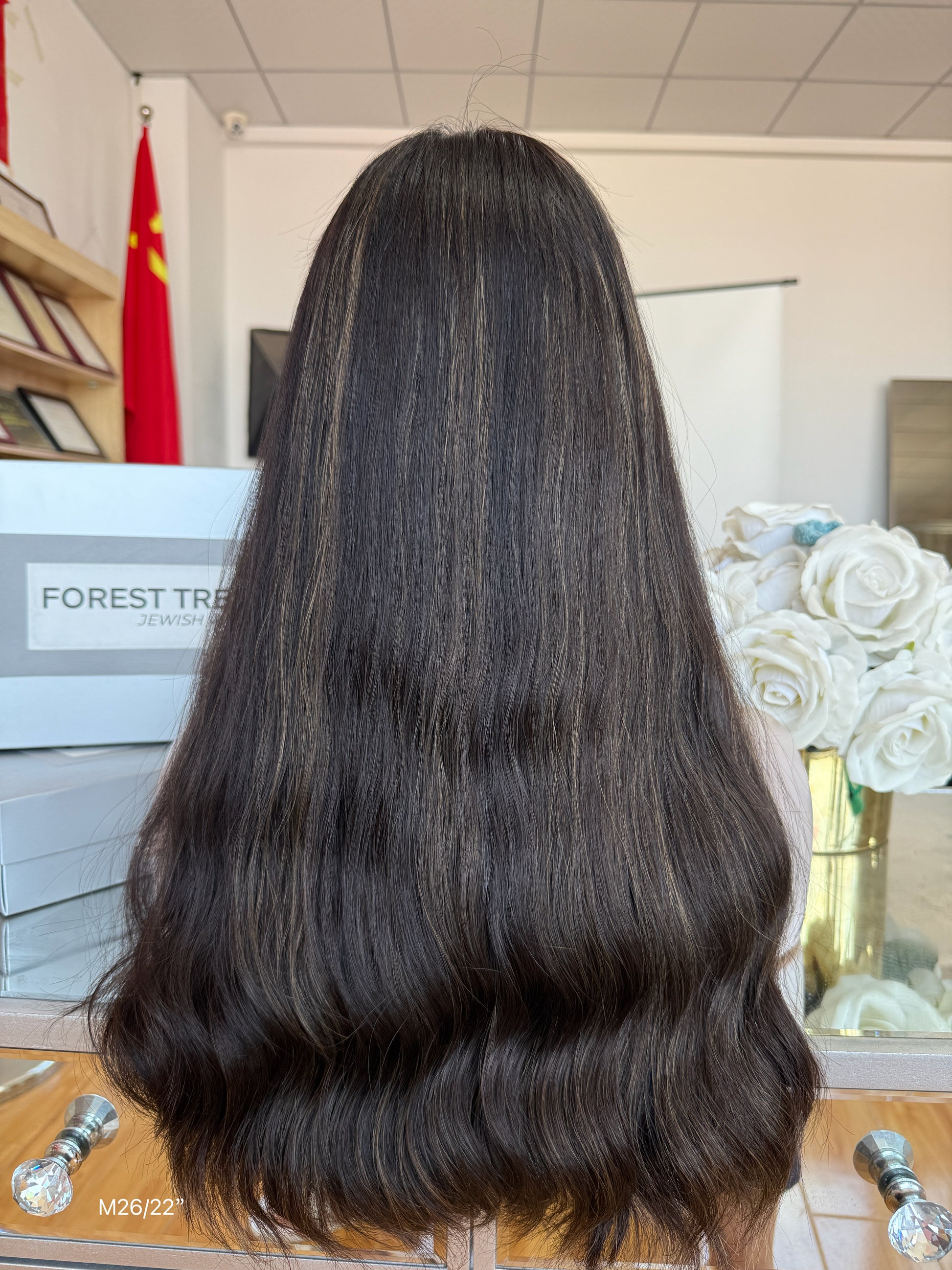 Rich Black Middle-Part Long Wavy Human Hair Sheitel Wig, product view 8