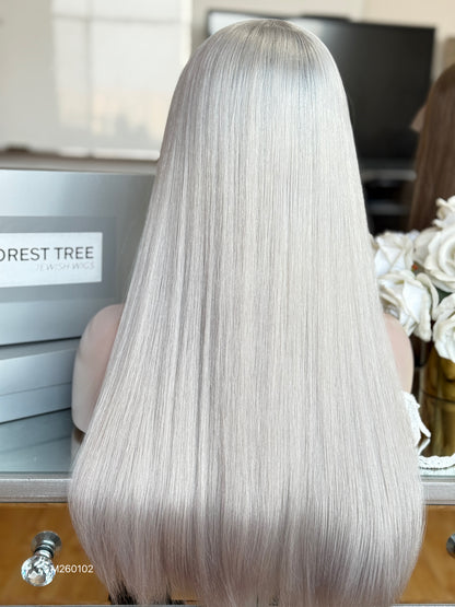 Platinum Blonde Middle-Part Long Straight Human Hair Sheitel Wig, product view 8