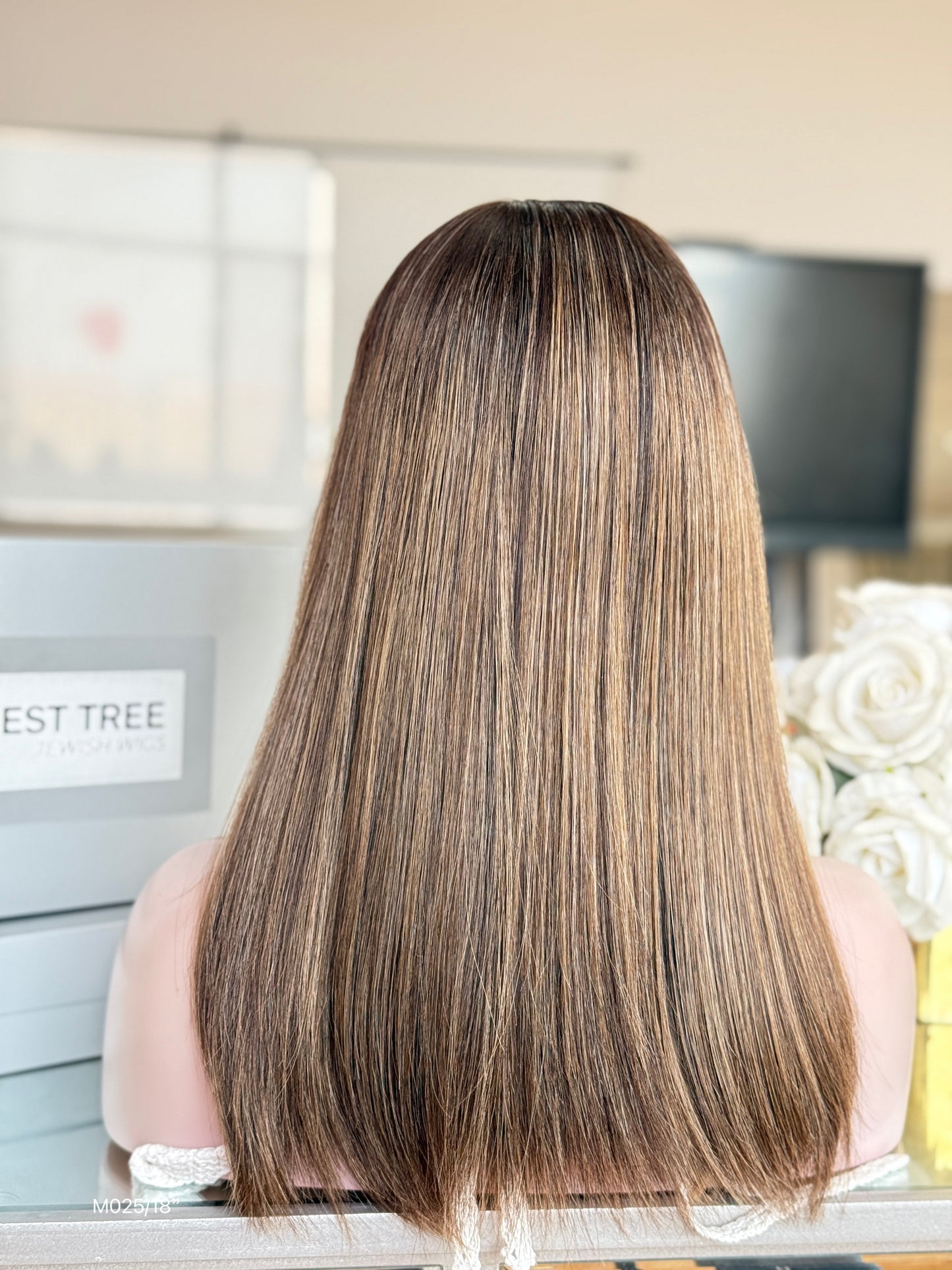 Ash Brown Middle-Part Shoulder-Length Straight Human Hair Sheitel Wig, product view 8