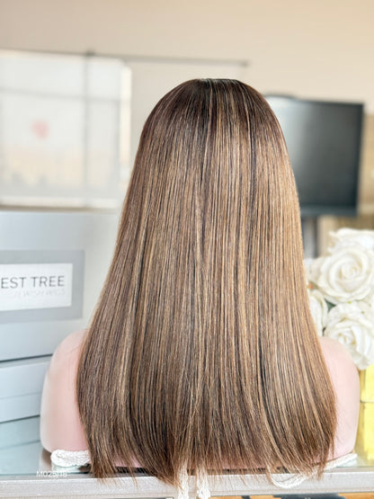 Ash Brown Middle-Part Shoulder-Length Straight Human Hair Sheitel Wig, product view 8