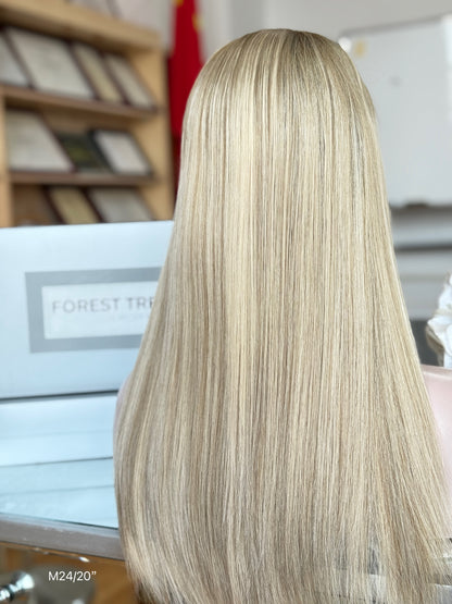 Pale Blonde Middle-Part Long Straight Human Hair Sheitel Wig, product view 8