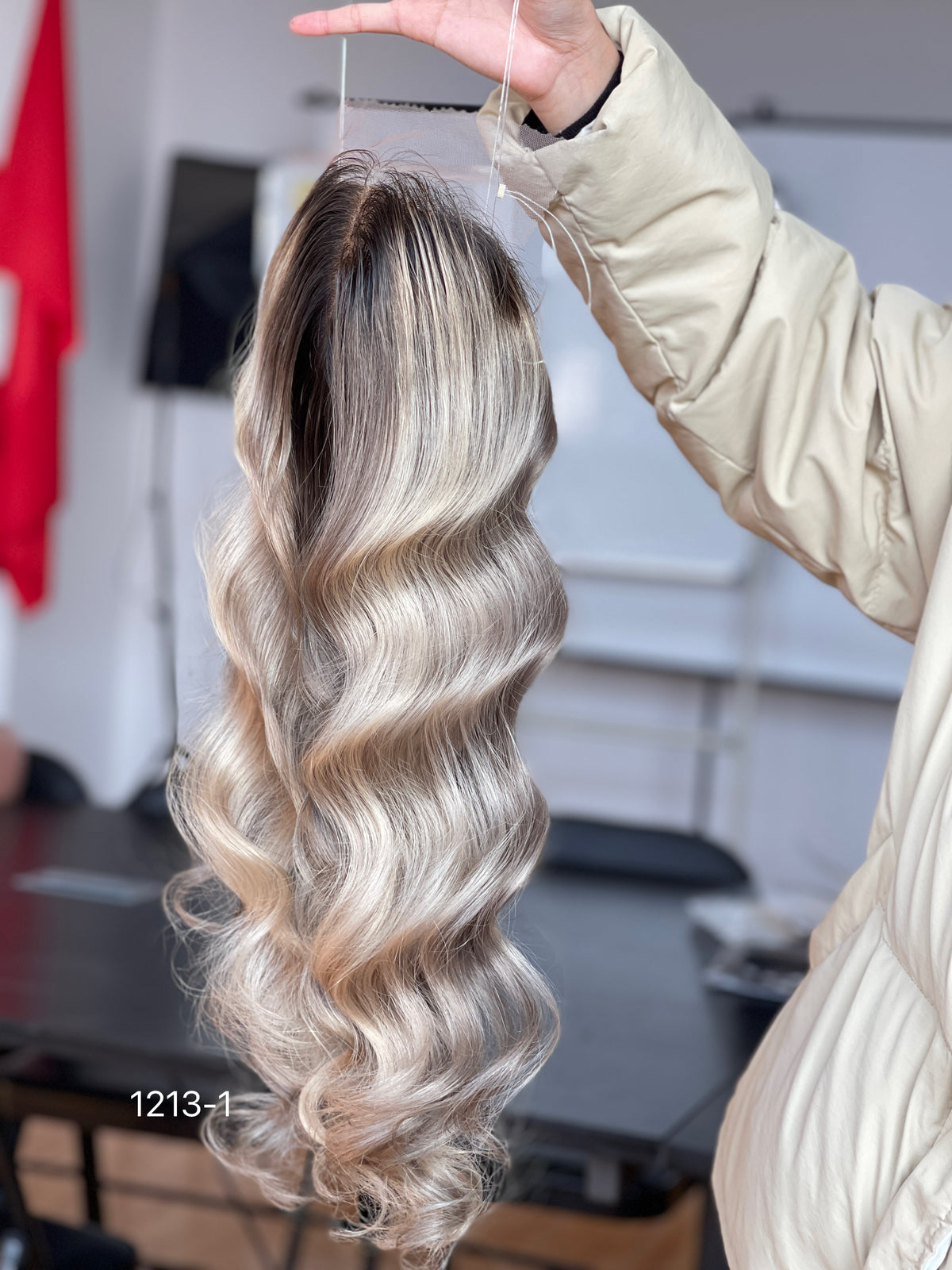 Ash Brown Dark-Root Blonde Highlighted Long Wavy Human Hair Topper Mini Wig, product view 8