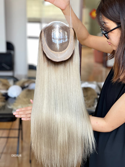 Ash Blonde Center-Part Long Wavy Human Hair Topper Mini Wig, product view 5