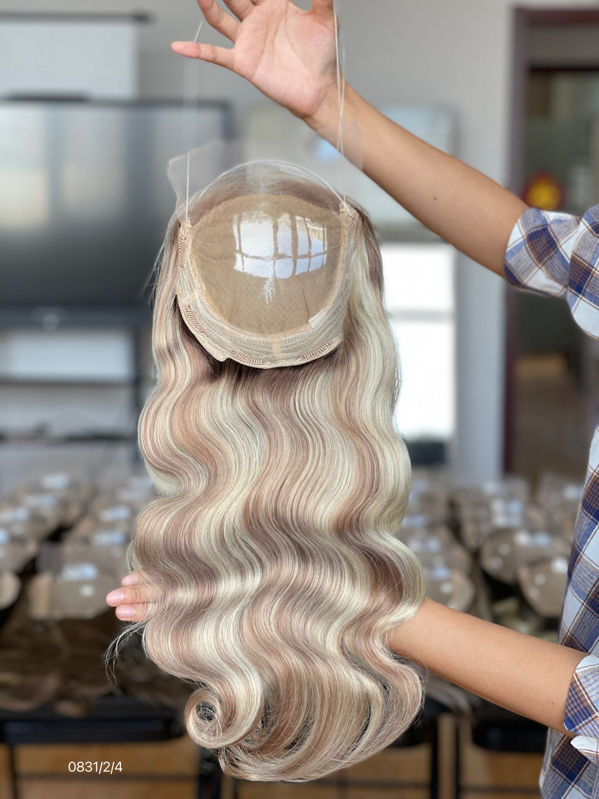 Ash Brown Dark-Root Long Wavy Human Hair Topper Mini Wig, product view 4