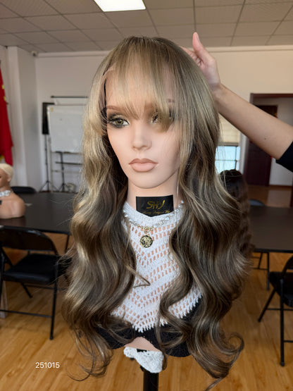 Chocolate Brown Rooted Blonde Long Wavy Human Hair Topper Mini Wig, product view 8