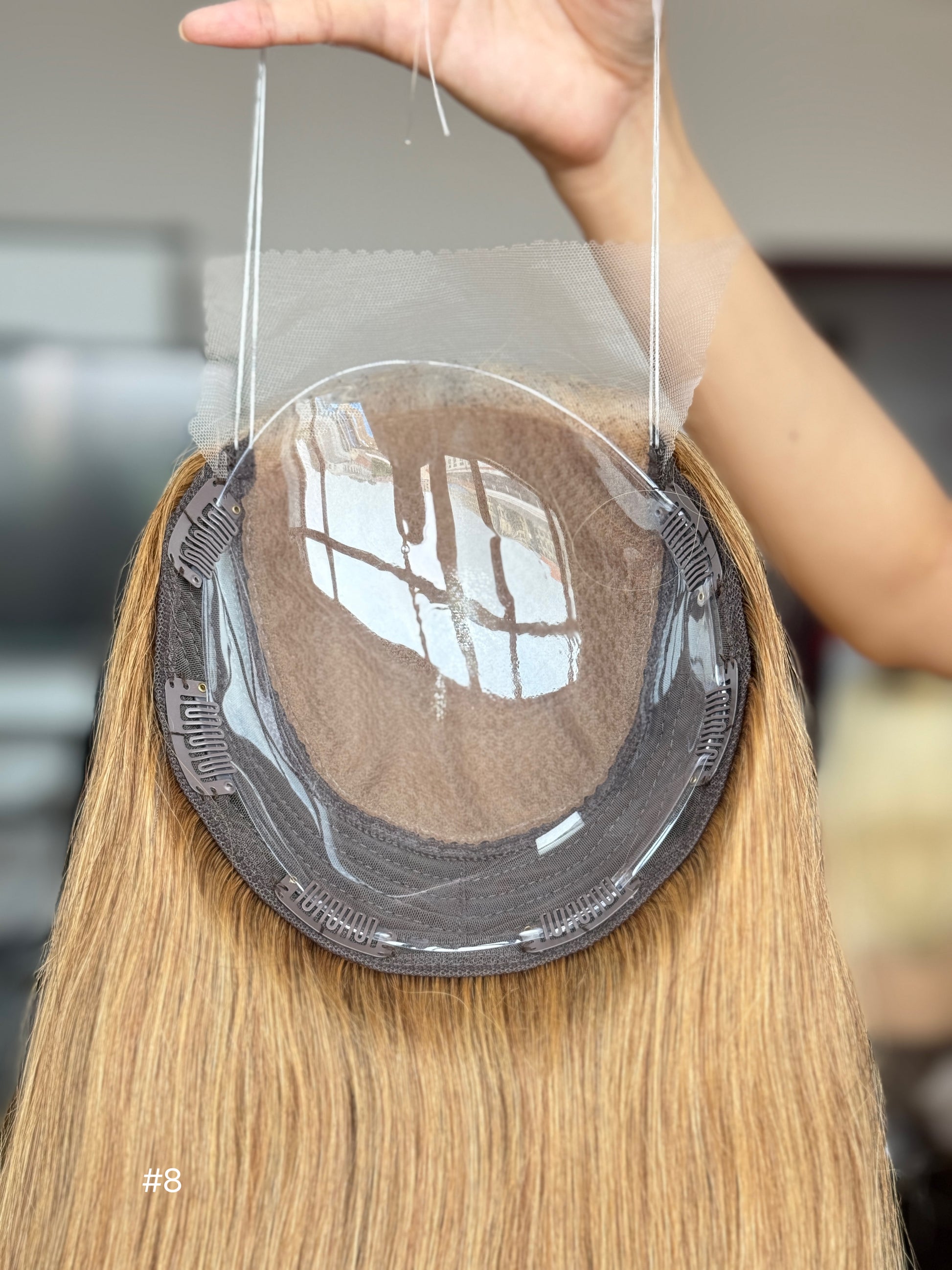 Copper Brown Long Straight Human Hair Topper Mini Wig, product view 7