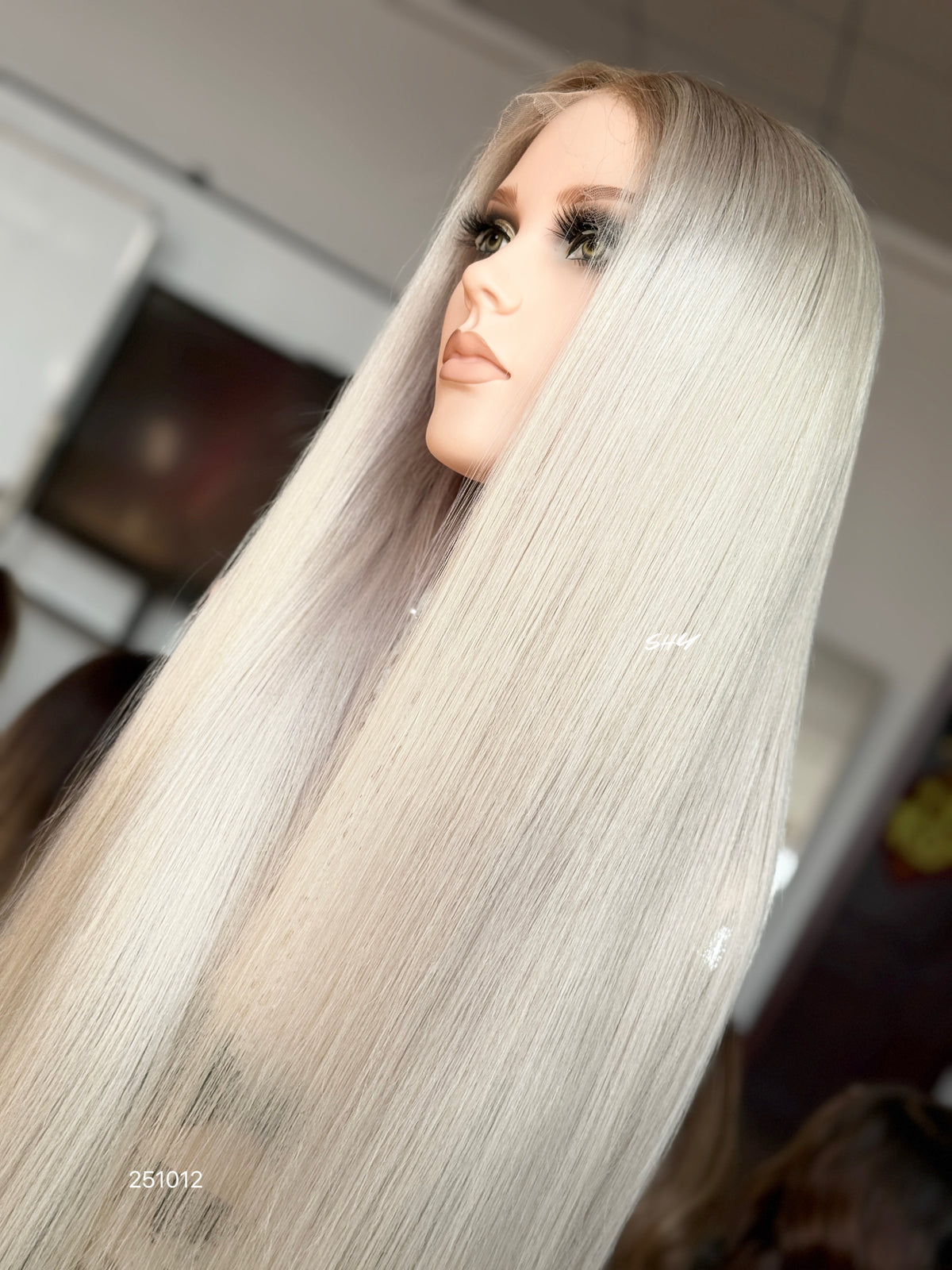 Platinum Blonde Middle-Part Long Straight Human Hair Lace Front Glueless Medical Wig, product view 9