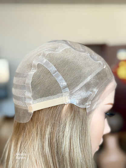 Ash Blonde Balayage Middle-Part Straight Human Hair Lace Front Glueless Medical Wig, product view 9