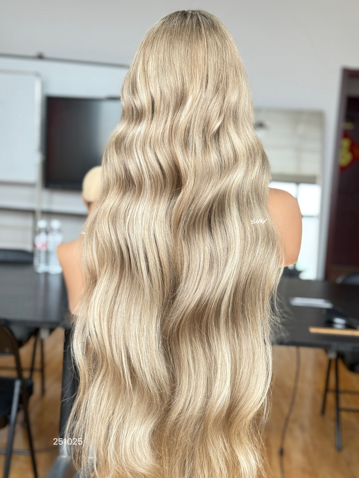 Champagne Blonde Middle-Part Body Wave Human Hair Lace Front Glueless Medical Wig, product view 9