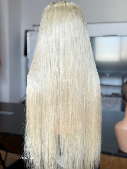 Pale Blonde Middle-Part Long Straight Human Hair Lace Front Glueless Medical Wig, product view 9
