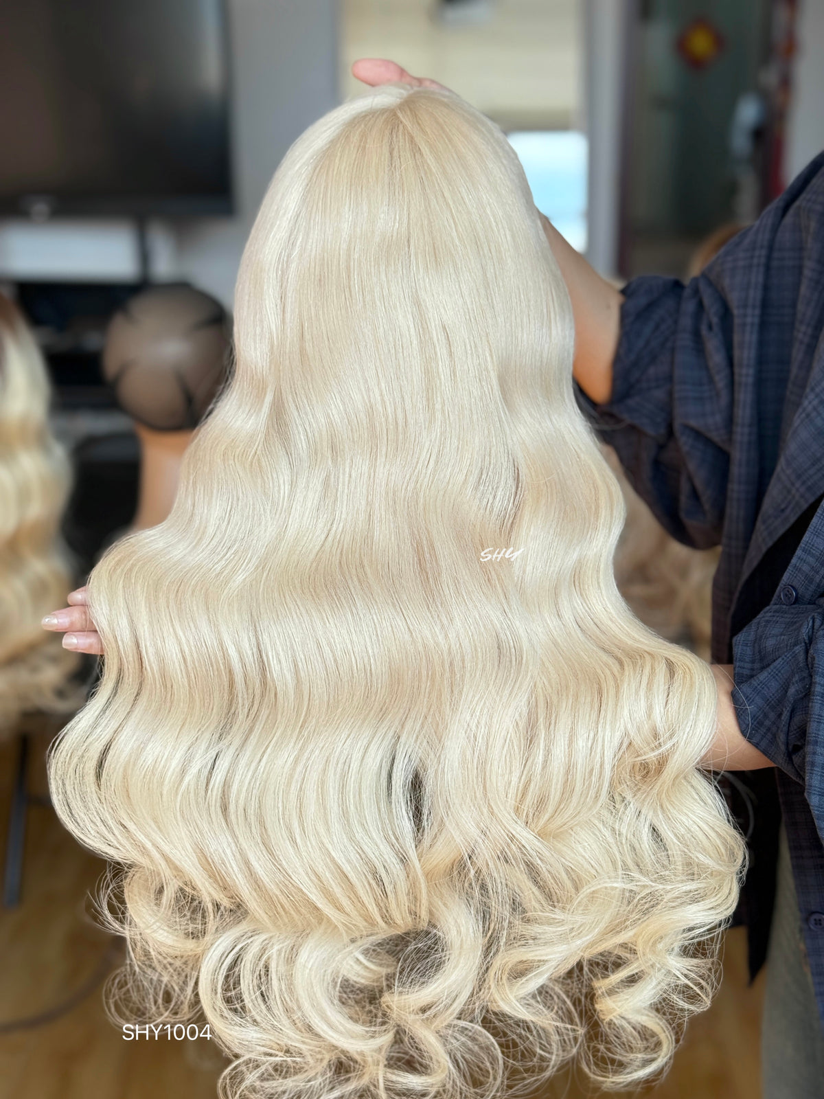 Platinum Blonde Middle-Part Body Wave Human Hair Lace Front Glueless Medical Wig, product view 9