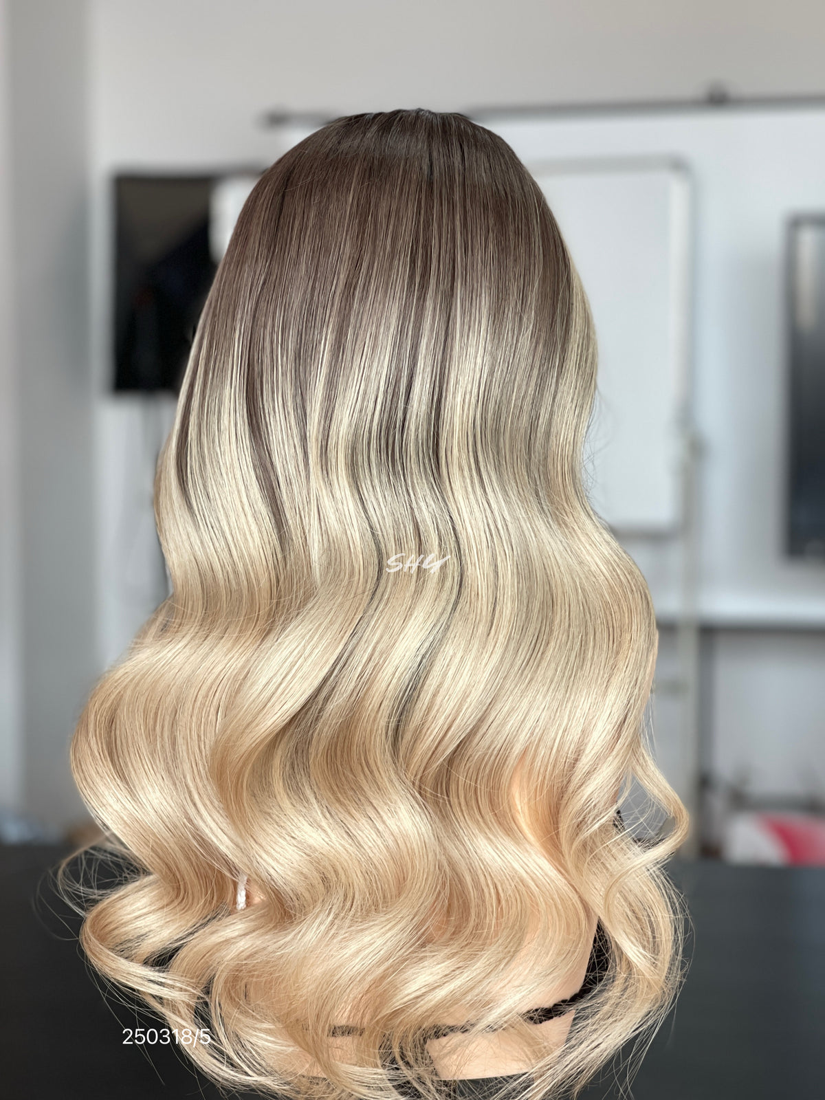 Dark Root Blonde Ombre Middle-Part Body Wave Human Hair Lace Front Glueless Medical Wig, product view 9
