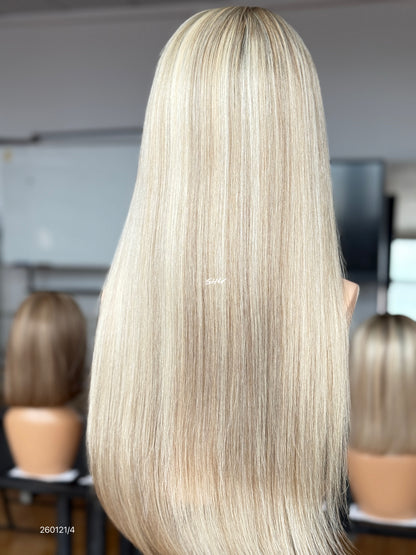 Soft Light Blonde Middle-Part Long Straight Human Hair Lace Front Glueless Medical Wig, product view 9