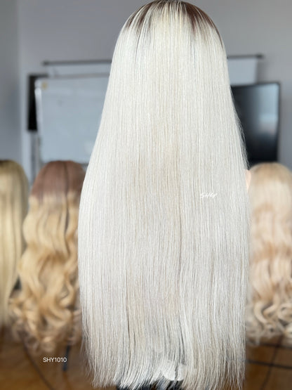 Ash Blonde Middle-Part Long Straight Human Hair Lace Front Glueless Medical Wig, product view 9