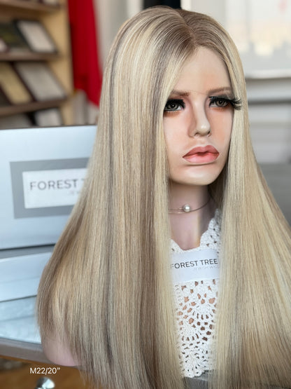Cream Blonde Middle-Part Long Straight Human Hair Sheitel Wig, product view 9