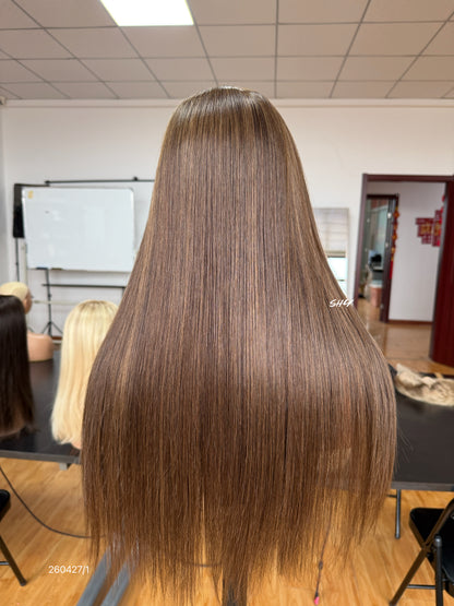 Warm Brown Side-Part Long Straight Human Hair Lace Front Glueless Medical Wig, product view 9