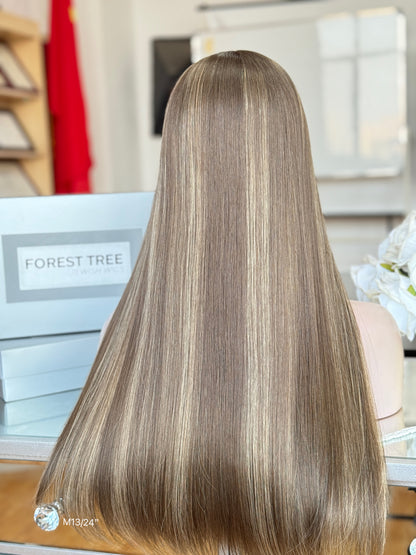Ash Brown Middle-Part Long Straight Human Hair Sheitel Wig, product view 9