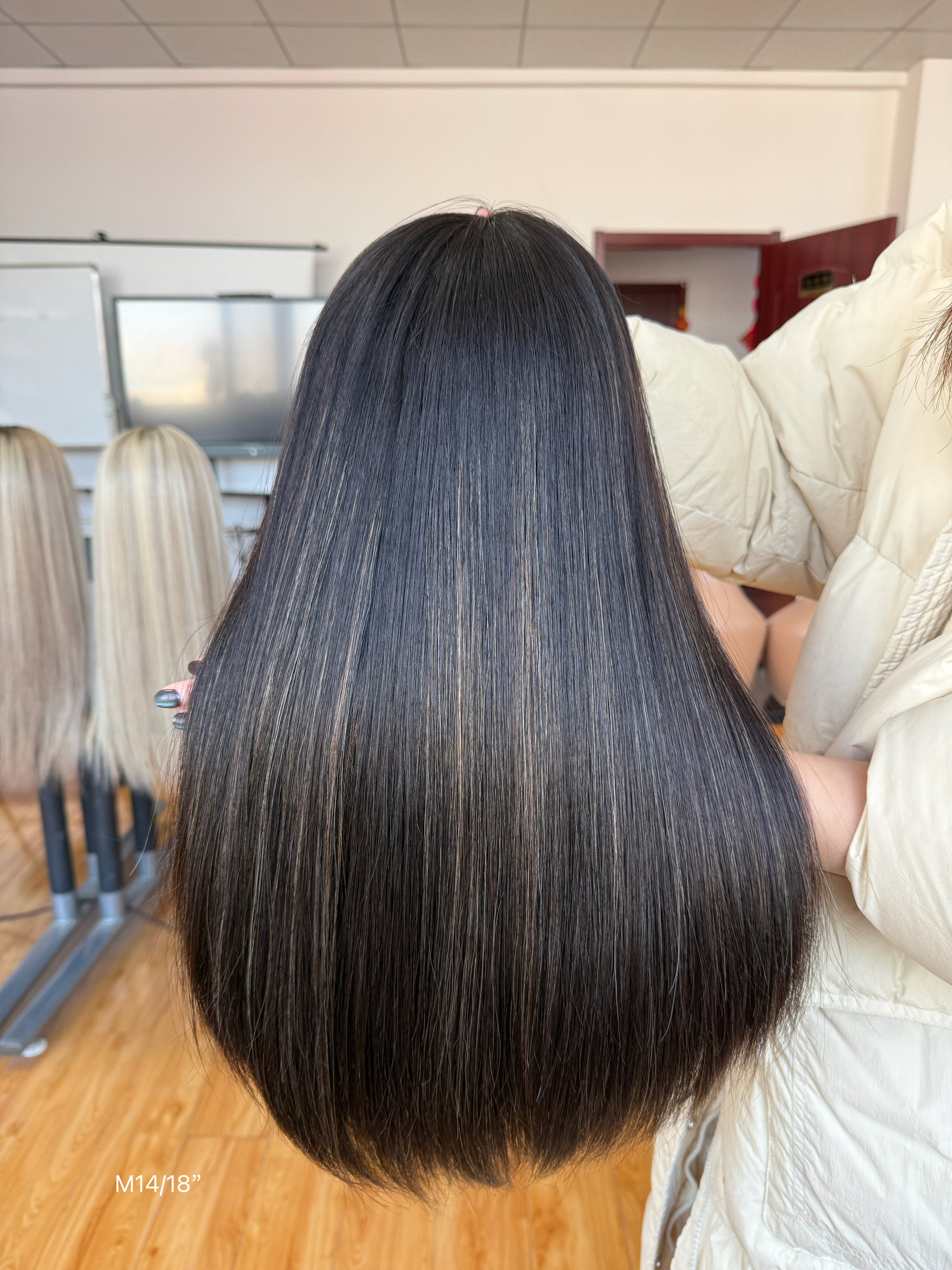 Dark Espresso Brown Middle-Part Long Straight Human Hair Sheitel Wig, product view 9
