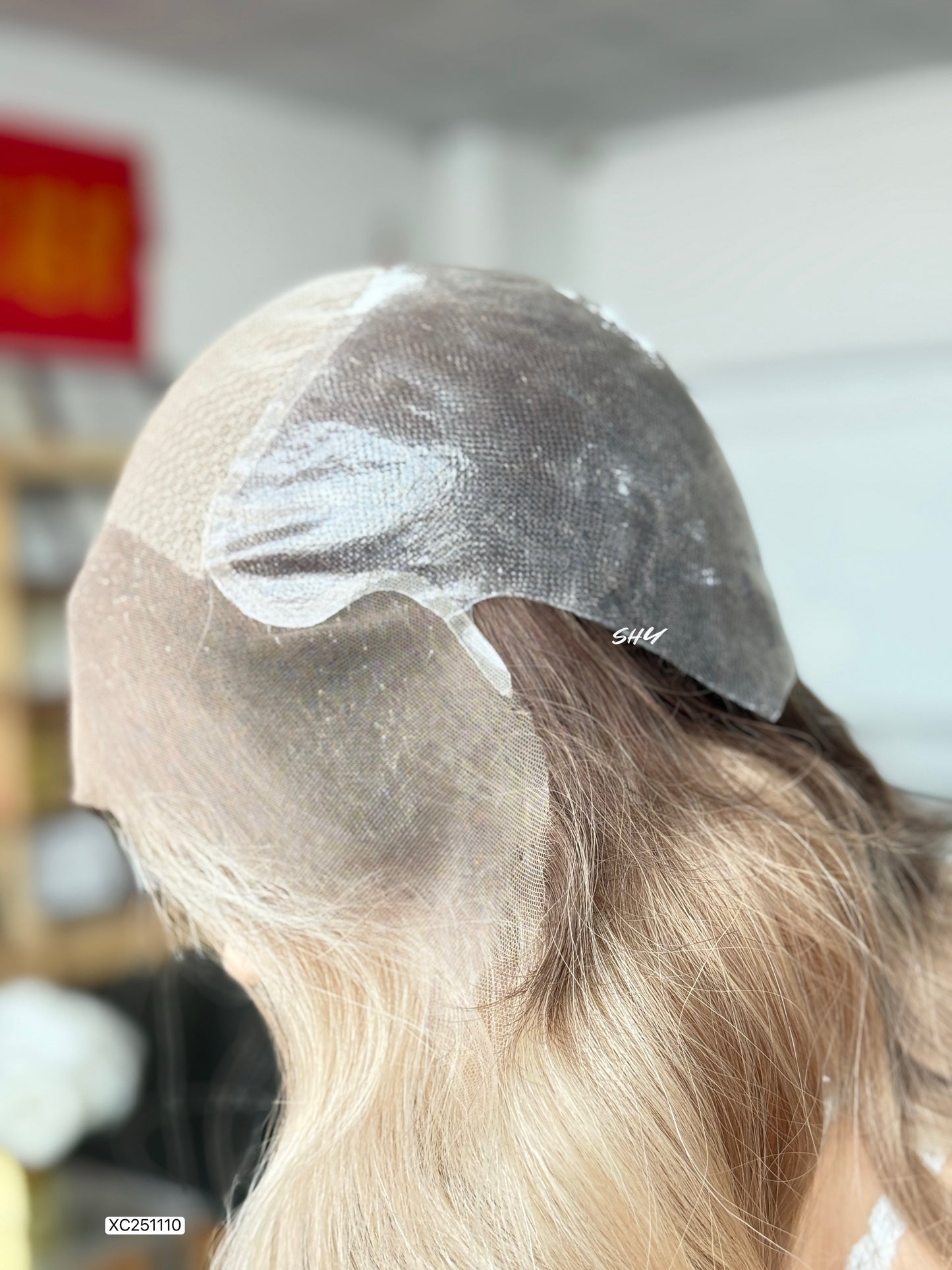 Ash Beige Blonde Middle-Part Long Wavy Human Hair Lace Front Glueless Medical Wig, product view 9
