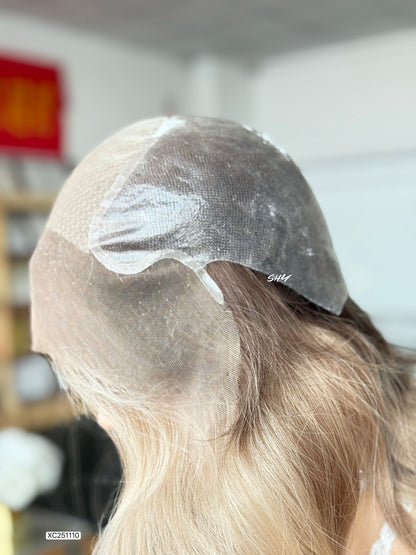 Ash Beige Blonde Middle-Part Long Wavy Human Hair Lace Front Glueless Medical Wig, product view 9