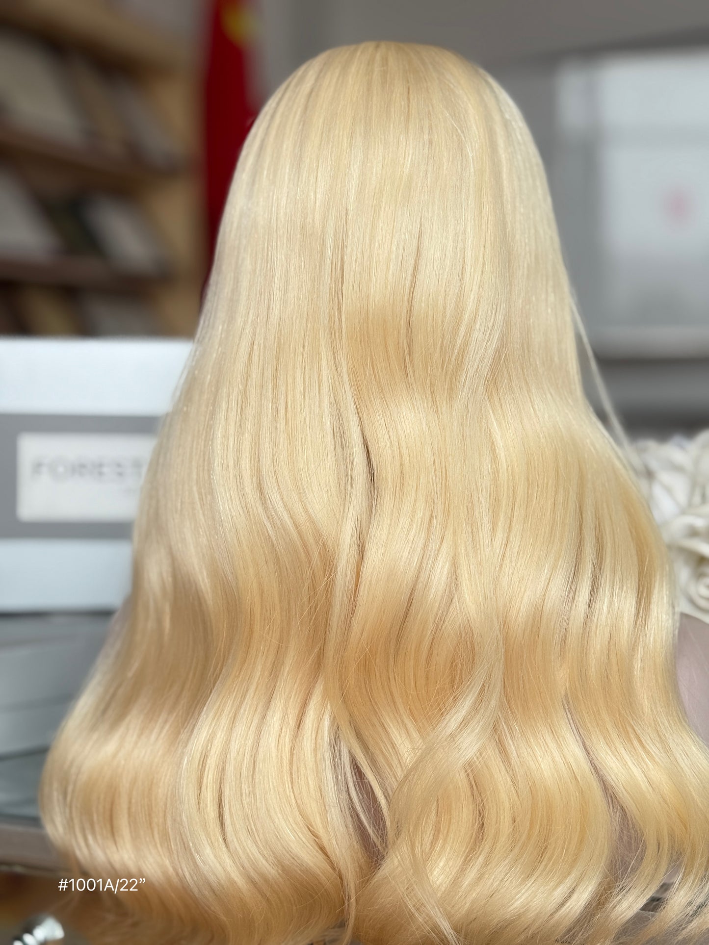 Light Blonde Middle-Part Long Wavy Human Hair Sheitel Wig, product view 9