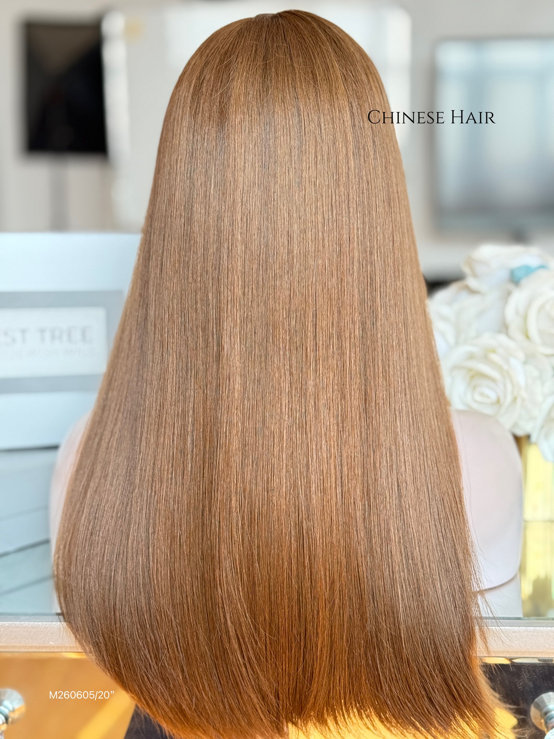 Light Walnut Brown Middle-Part Long Straight Human Hair Sheitel Wig, product view 9