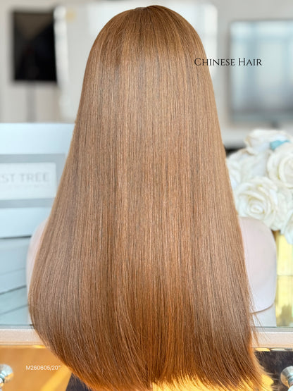 Light Walnut Brown Middle-Part Long Straight Human Hair Sheitel Wig, product view 9