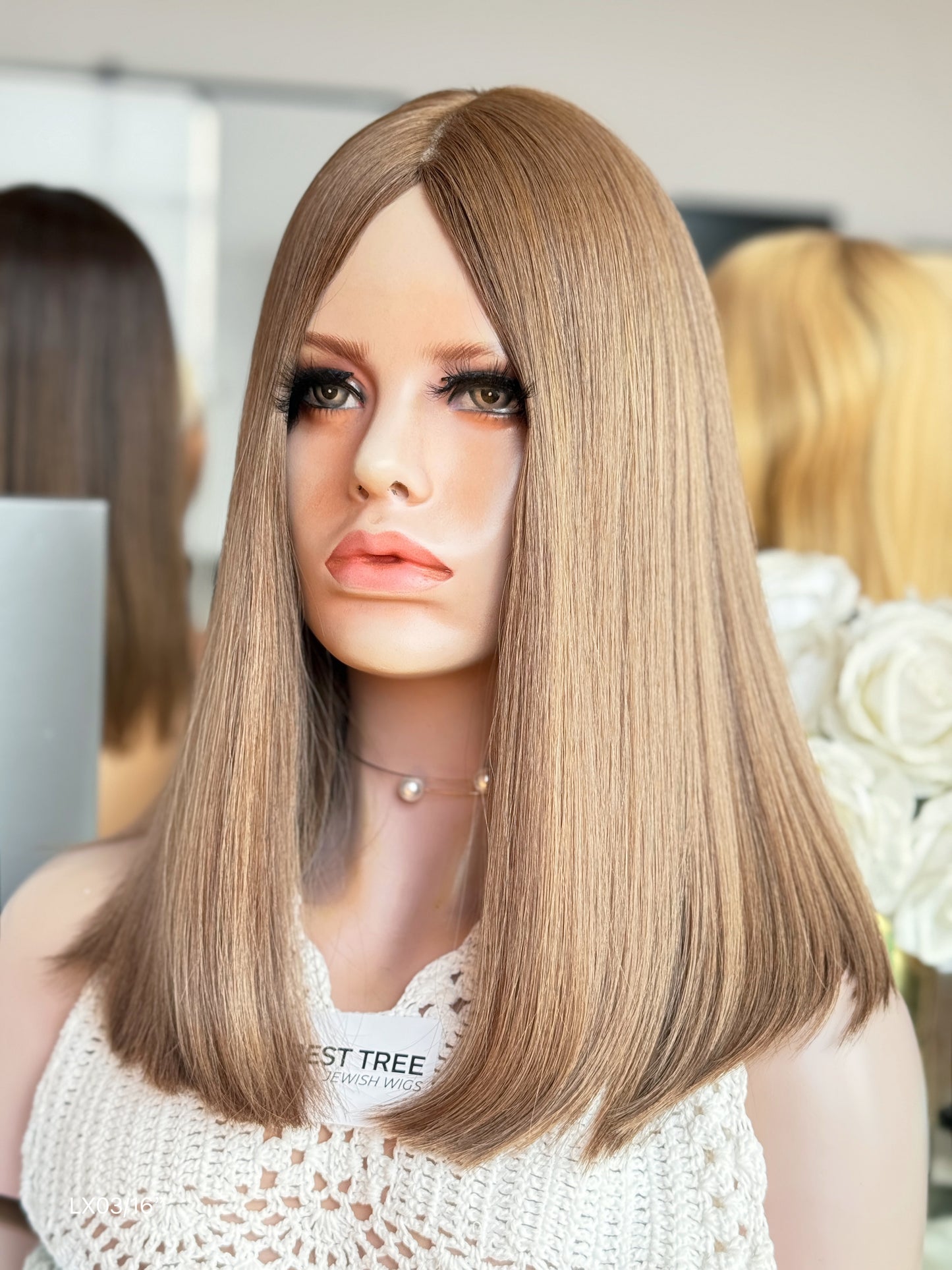 Warm Ash Brown Middle-Part Bob Human Hair Sheitel Wig, product view 9