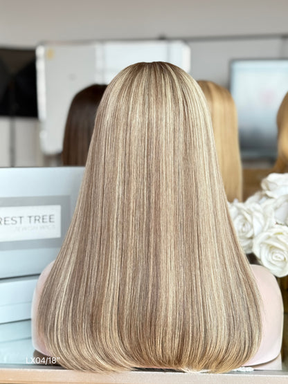 Highlighted Ash Blonde Middle-Part Shoulder-Length Straight Human Hair Sheitel Wig, product view 9