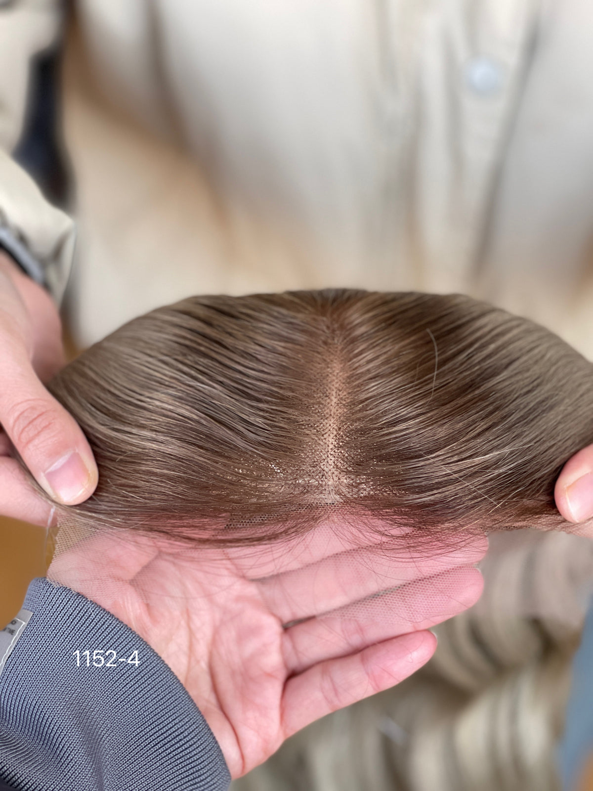 Ash Brown Dark-Root Long Wavy Human Hair Topper Mini Wig, product view 8