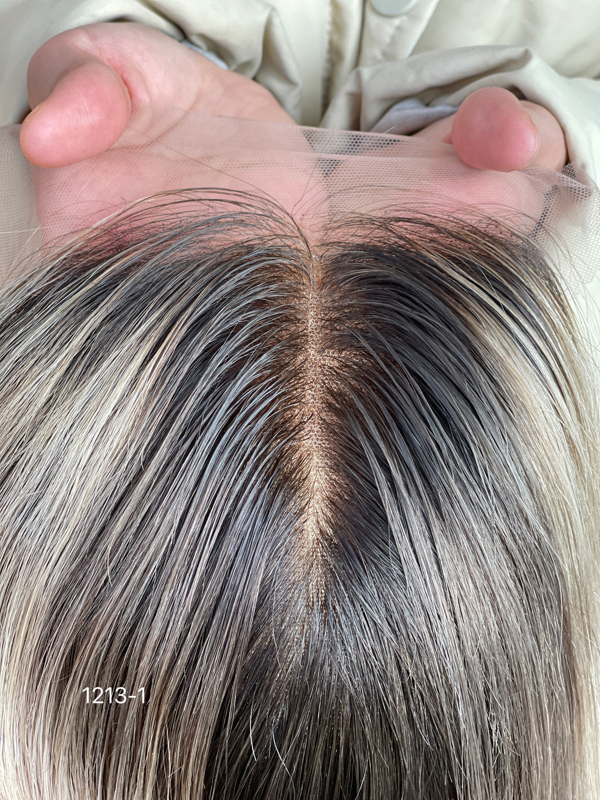 Ash Brown Dark-Root Blonde Highlighted Long Wavy Human Hair Topper Mini Wig, product view 9