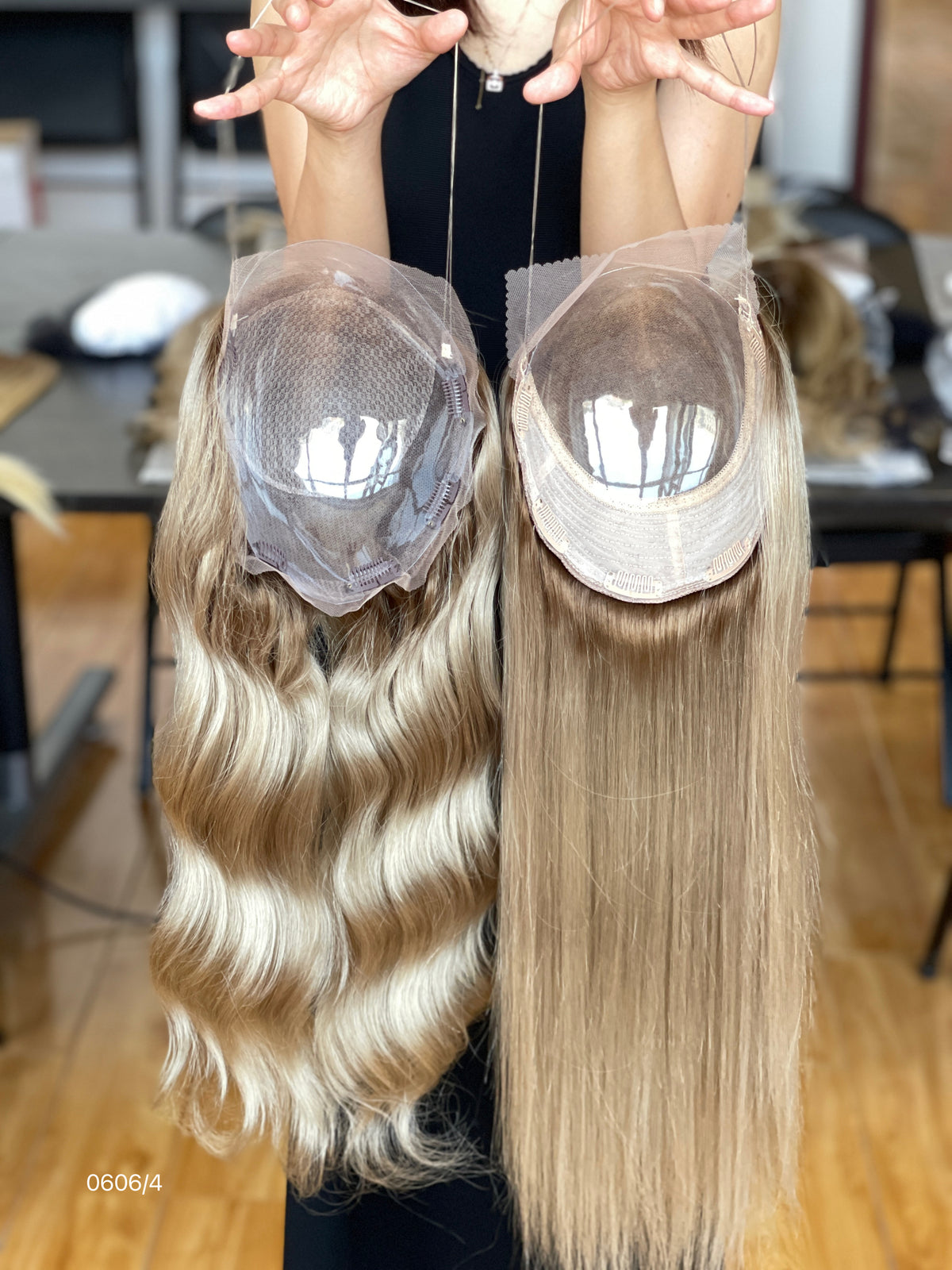 Ash Blonde Center-Part Long Wavy Human Hair Topper Mini Wig, product view 6