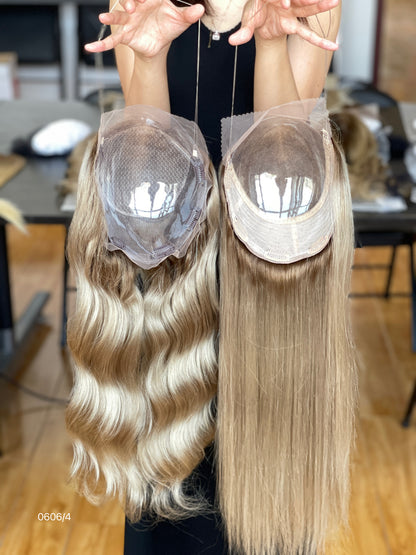 Ash Blonde Center-Part Long Wavy Human Hair Topper Mini Wig, product view 6