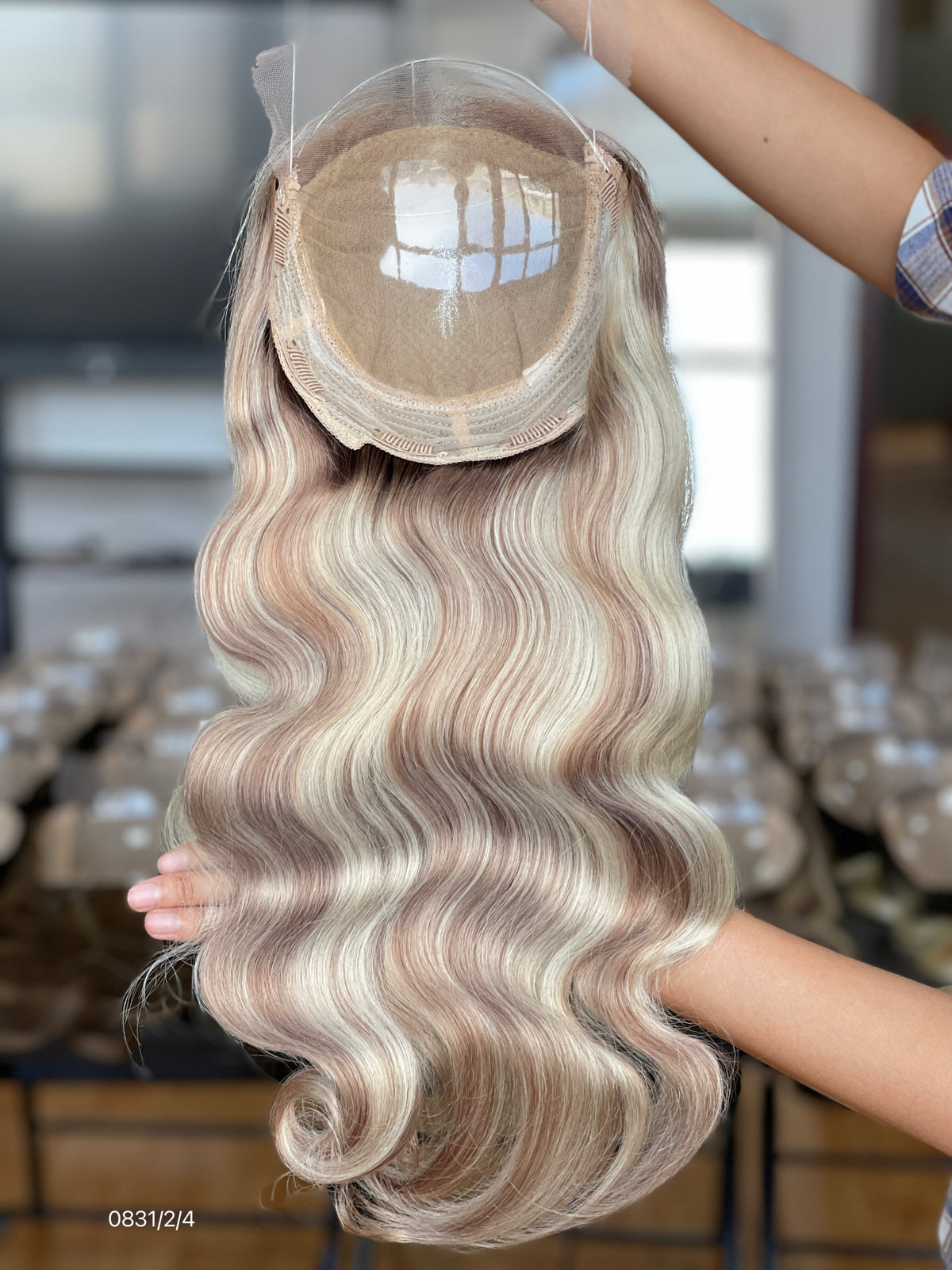 Ash Brown Dark-Root Long Wavy Human Hair Topper Mini Wig, product view 5