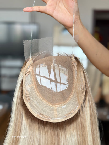 Light Blonde Long Straight Human Hair Topper Mini Wig, product view 8