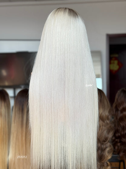 Platinum Blonde Middle-Part Long Straight Human Hair Lace Front Glueless Medical Wig, product view 10