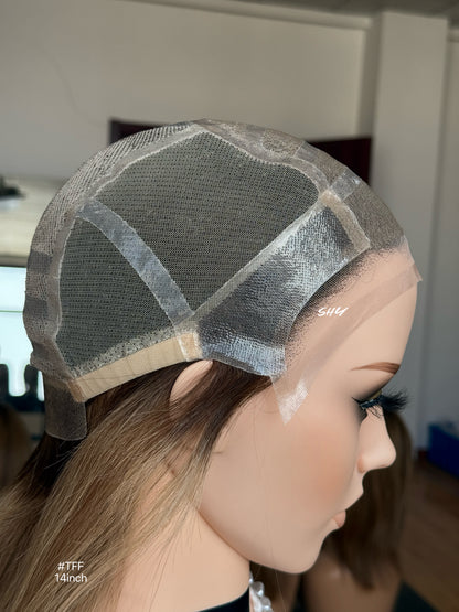 Beige Blonde Highlighted Middle-Part Shoulder-Length Straight Human Hair Lace Front Glueless Medical Wig, product view 10