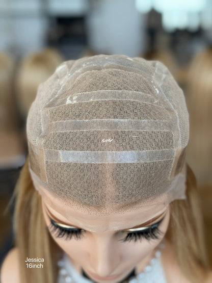 Ash Blonde Balayage Middle-Part Straight Human Hair Lace Front Glueless Medical Wig, product view 10