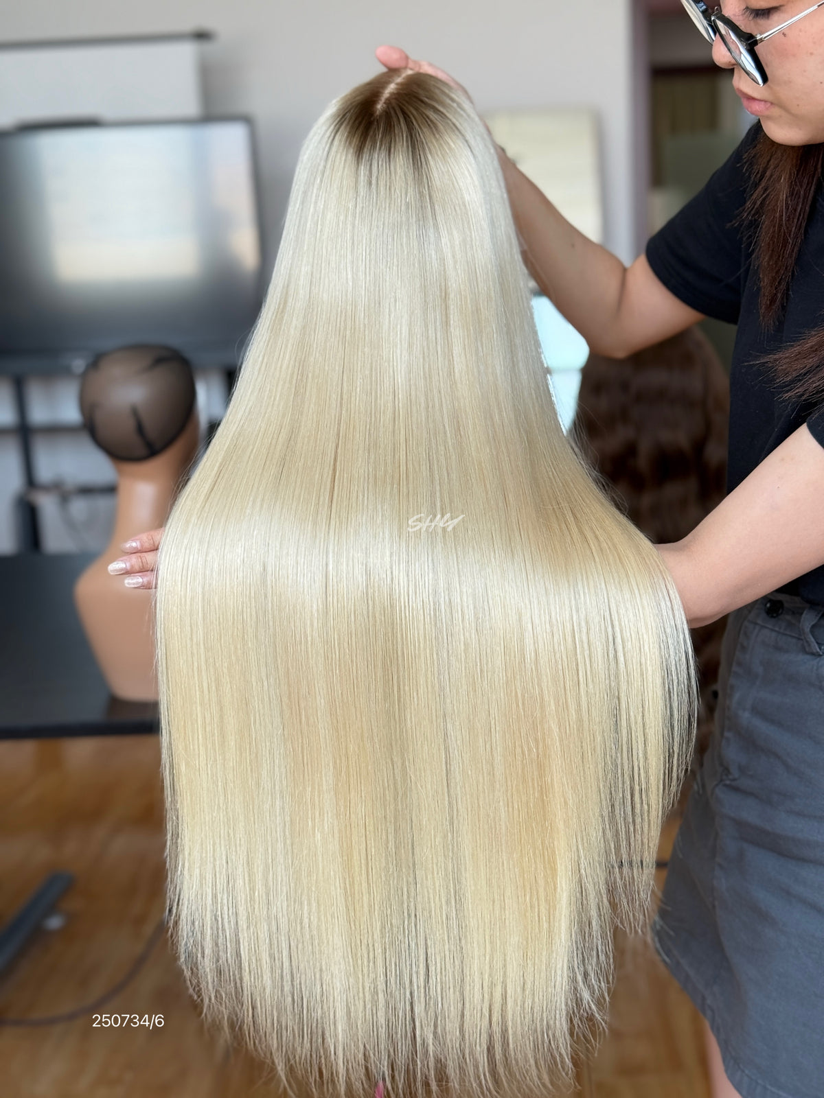 Pale Blonde Middle-Part Long Straight Human Hair Lace Front Glueless Medical Wig, product view 10