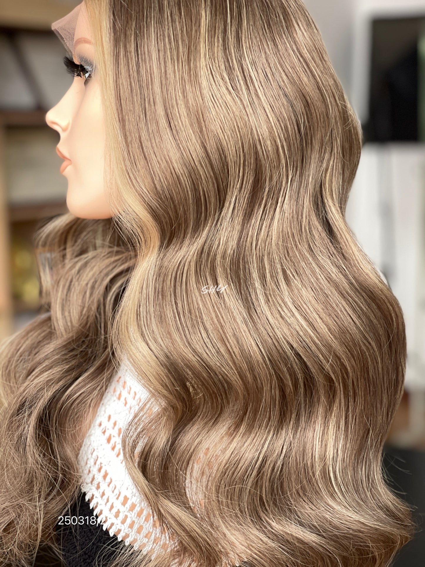 Chocolate Brown Balayage Middle-Part Body Wave Human Hair Lace Front Glueless Medical Wig, product view 10