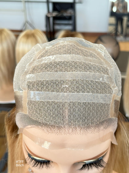 Dark Root Ash Blonde Highlighted Side-Part Straight Bob Human Hair Lace Front Glueless Medical Wig, product view 10