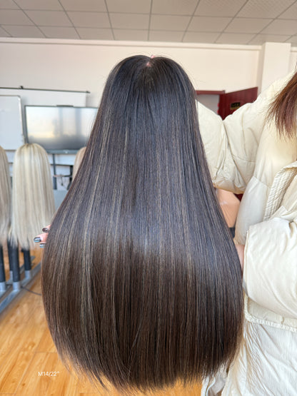 Dark Espresso Brown Middle-Part Long Straight Human Hair Sheitel Wig, product view 10
