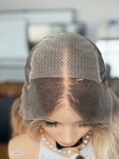 Ash Beige Blonde Middle-Part Long Wavy Human Hair Lace Front Glueless Medical Wig, product view 10
