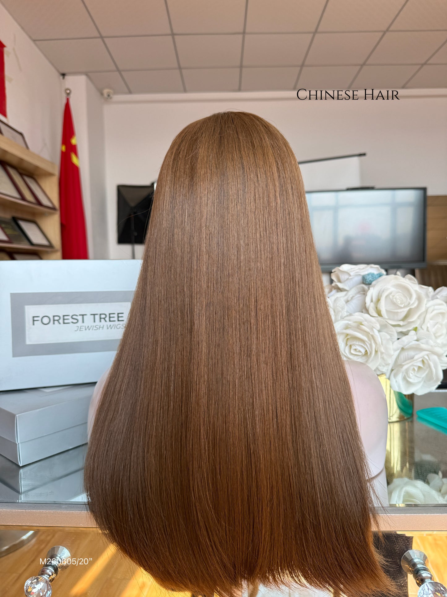 Light Walnut Brown Middle-Part Long Straight Human Hair Sheitel Wig, product view 10