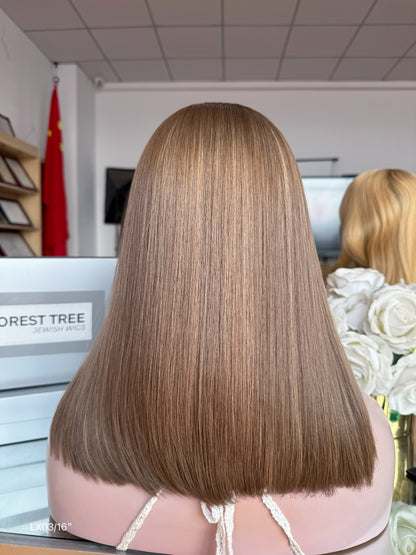 Warm Ash Brown Middle-Part Bob Human Hair Sheitel Wig, product view 10
