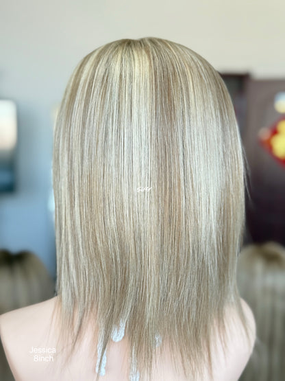 Natural Brown Root Blonde Highlighted Side-Part Straight Bob Human Hair Lace Front Glueless Medical Wig, product view 11