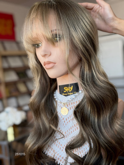 Chocolate Brown Rooted Blonde Long Wavy Human Hair Topper Mini Wig, product view 10