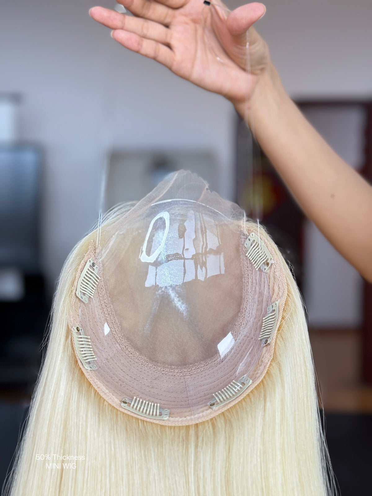 Ash Brown Long Straight Human Hair Topper Mini Wig, product view 8