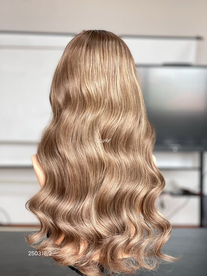 Chocolate Brown Balayage Middle-Part Body Wave Human Hair Lace Front Glueless Medical Wig, product view 11