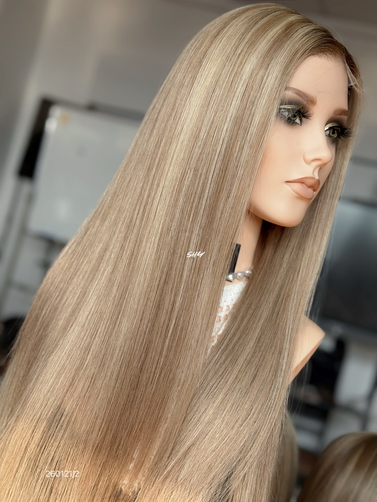 Brown Blonde Highlighted Middle-Part Long Straight Human Hair Lace Front Glueless Medical Wig, product view 11